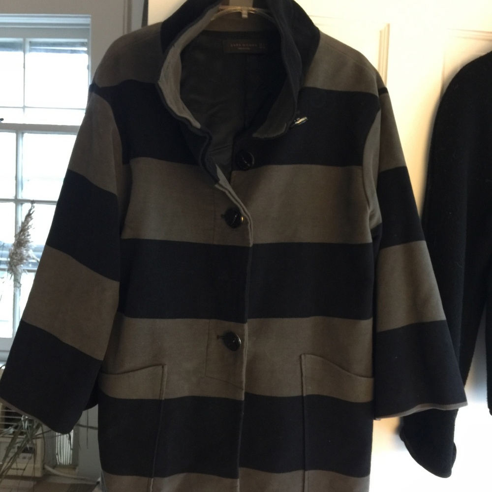 Zara grey and black striped lightweight coat
